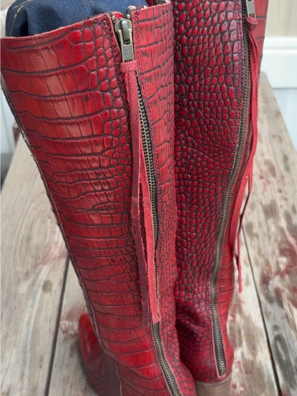 Women's Freebird Red Croc-Embossed Knee-High Boots Style: Jasper